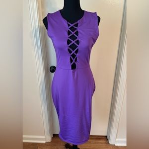 Crew Neck Sleeveless Plain Midi Dress Purple